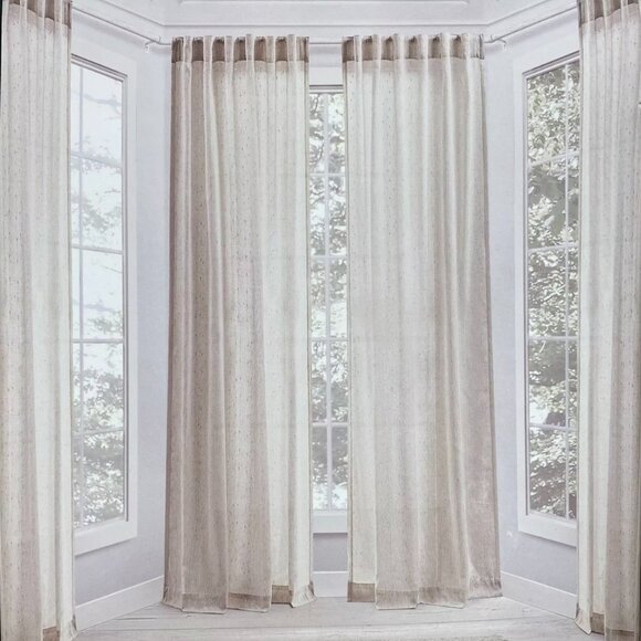 4 Panels Ralph Lauren 54x 84 Linen Marley Natural Beige Curtains Striped Stripes - Picture 4 of 9